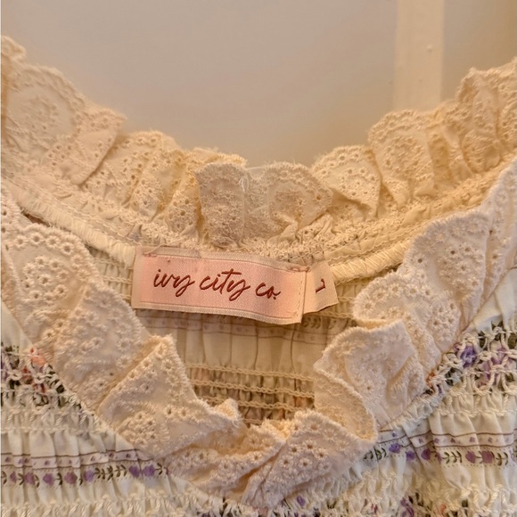 Ivy City Co Cream Dress with Lavender Floral Detail - Picture 2 of 4